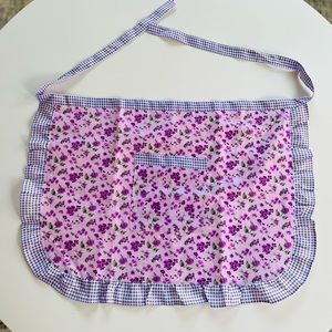 Vintage | Apron | Purple Violets + Plaid Trim | Front Pocket | Back Tie
